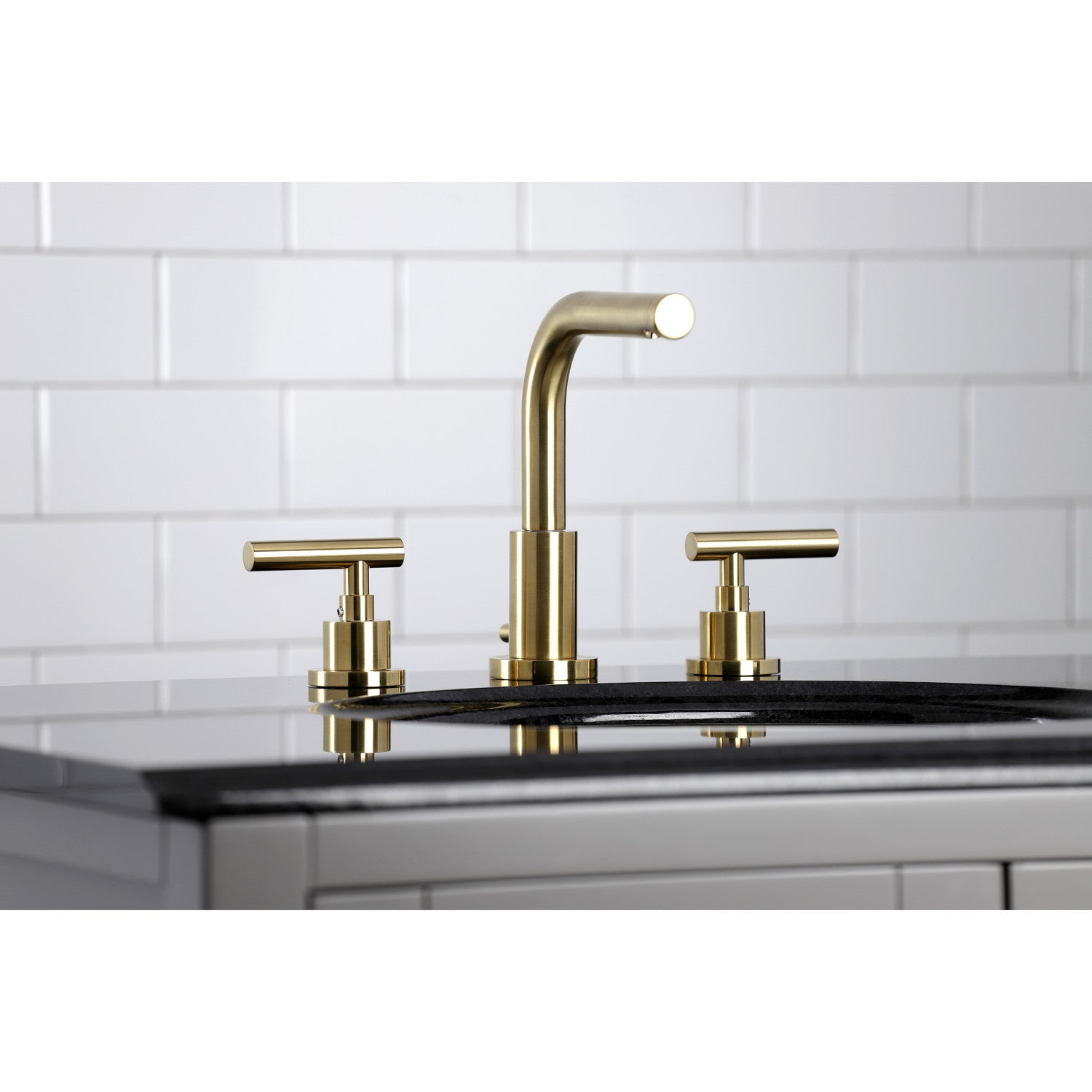 Kingston Sona FSC8953CML - Manhattan Two-Handle 3-Hole Deck Mount Widespread Bathroom Faucet with Brass Pop-Up, Brushed Brass — thumbnail 3